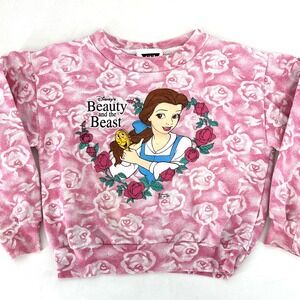 Vintage Beauty And The Beast Kids Sweatshirt 90s Belle Pink Rose Disney 6/6x